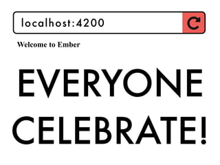 EVERYONE
CELEBRATE!
Welcome to Ember
localhost:4200
 