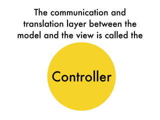 Controller
The communication and
translation layer between the
model and the view is called the
 