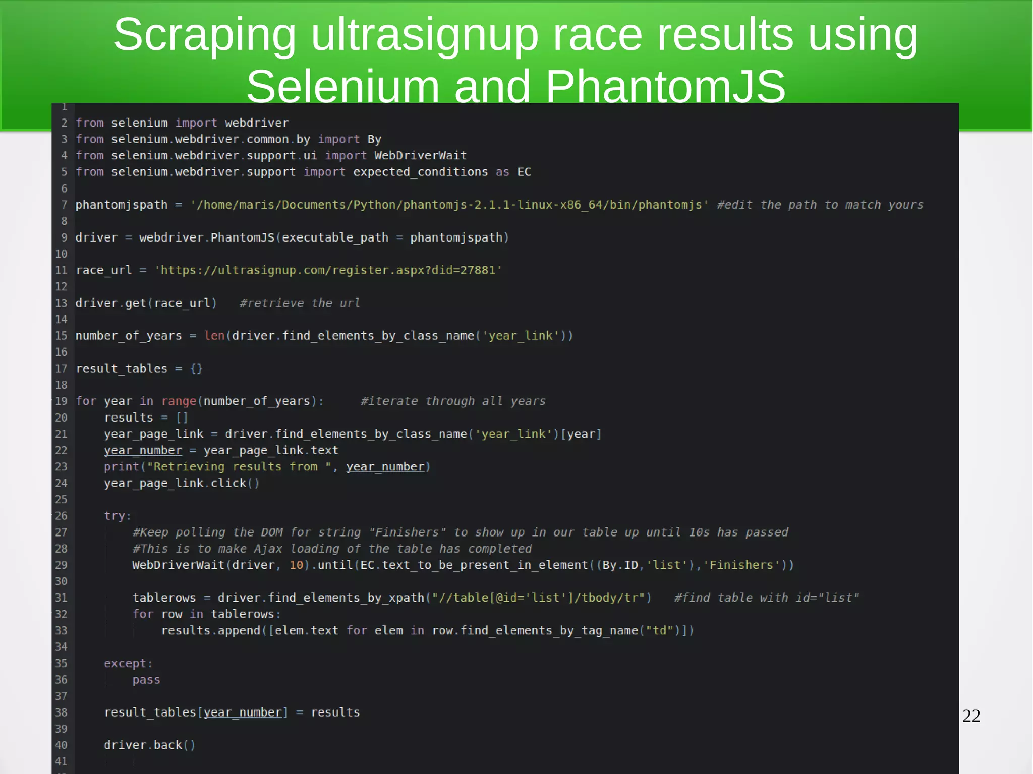 22 Scraping ultrasignup race results using Selenium and PhantomJS 