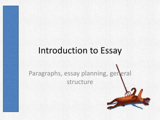 Introduction to Essay

Paragraphs, essay planning, general
             structure
 