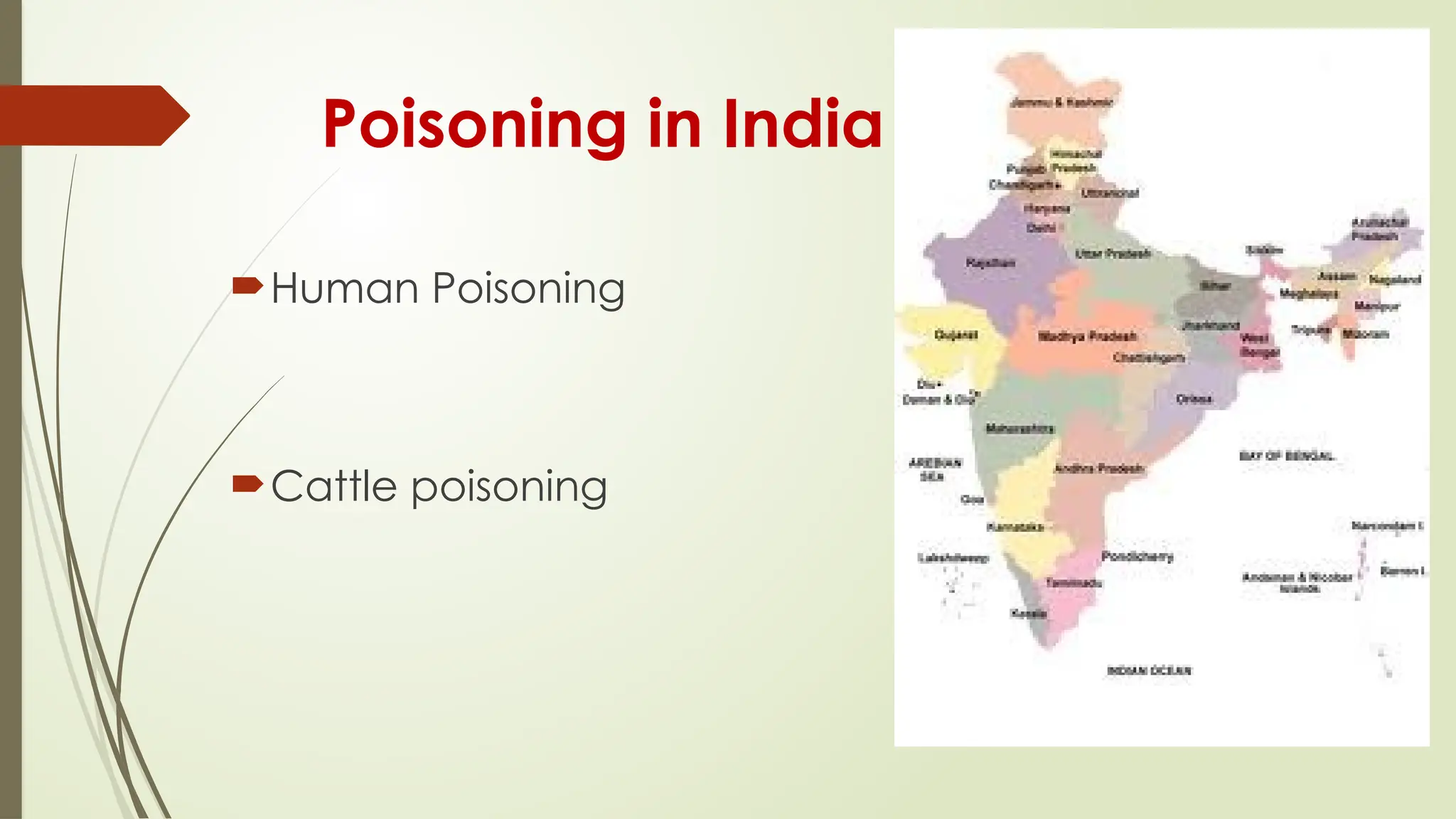 Poisoning in India
Human Poisoning
Cattle poisoning
 