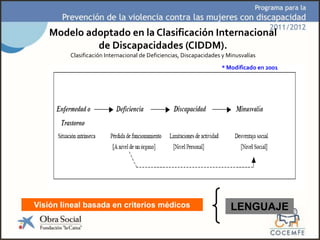 Modelo adoptado en la Clasificación Internacional
de Discapacidades (CIDDM).
Clasificación Internacional de Deficiencias, ...