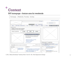 24
+
Context
L.Teo | Miami Ad School “Industry Hero” Oct 25 – 28 | User Experience Design
DIY homepage – feature area for weekends
 