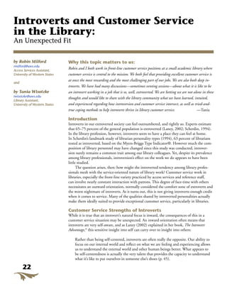 Introverts and Customer Service in the Library: An Unexpected Fit | PDF