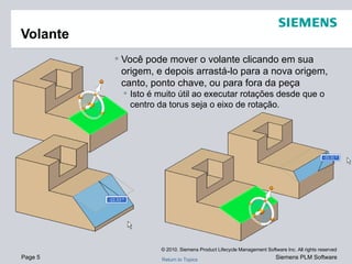 Você pode mover o volante clicando em sua origem, e depois arrastá-lo para a nova origem, canto, ponto chave, ou para fora da peça Isto é muito útil ao executar rotações desde que o centro da torus seja o eixo de rotação. Volante 