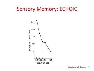 Glucksberg & Cowen, 1970
Sensory Memory: ECHOIC
 