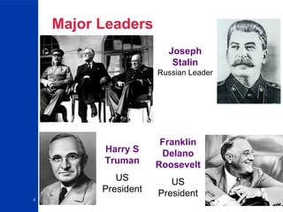 Major Leaders Harry S Truman US President Joseph Stalin Russian Leader Franklin Delano Roosevelt US President 