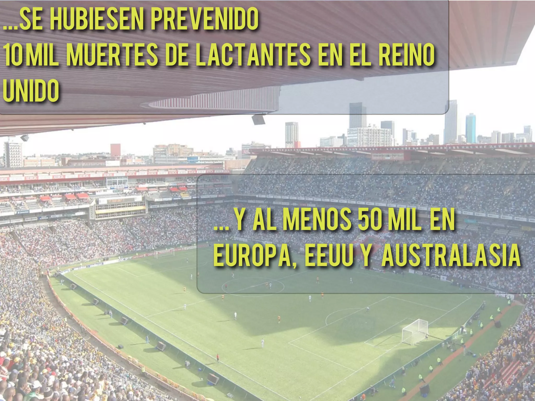 ...se hubiesen prevenido
10 mil muertes de lactantes en el Reino
Unido




                  ... y al menos 50 mil en
                  Europa, EEUU y Australasia
 