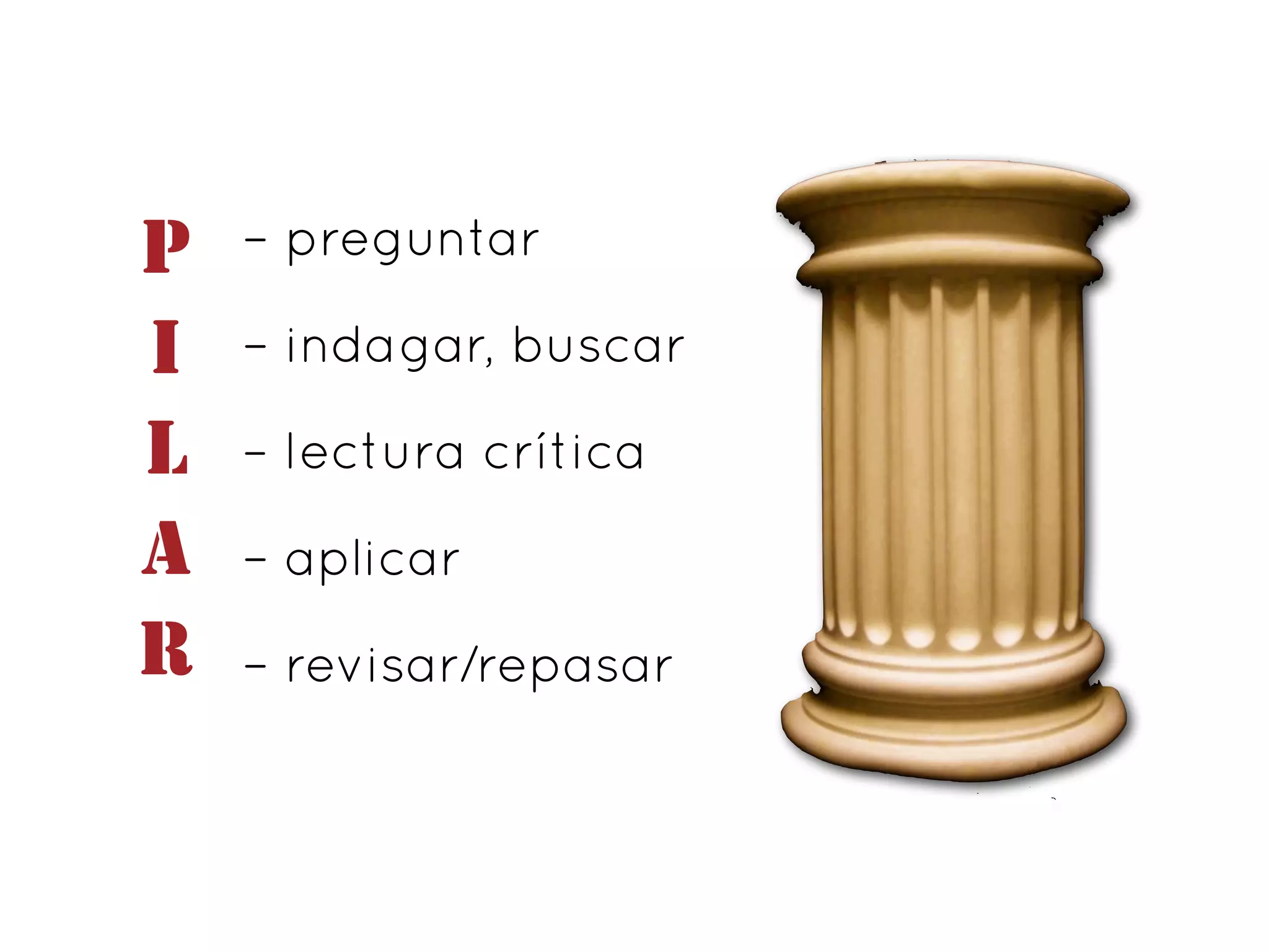 P   – preguntar

I   – indagar, buscar

L   – lectura crítica

A   – aplicar
R   – revisar/repasar
 