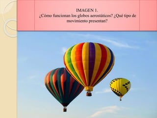 IMAGEN 1.
¿Cómo funcionan los globos aerostáticos? ¿Qué tipo de
movimiento presentan?