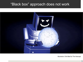 “Black box” approach does not work
12
Illustration: Erik Blad for The Intercept
 