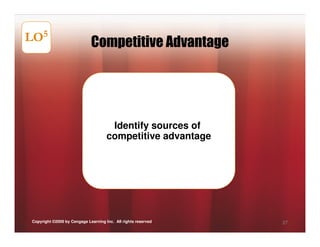 LO5                          Competitive Advantage




                                      Identify sources of
                                     competitive advantage




Copyright ©2009 by Cengage Learning Inc. All rights reserved   27
 