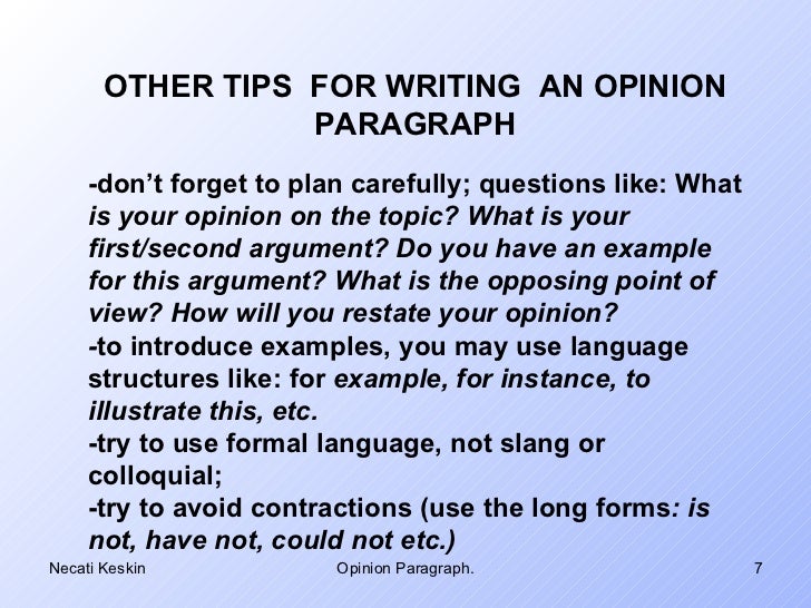 opinion paragraph examples