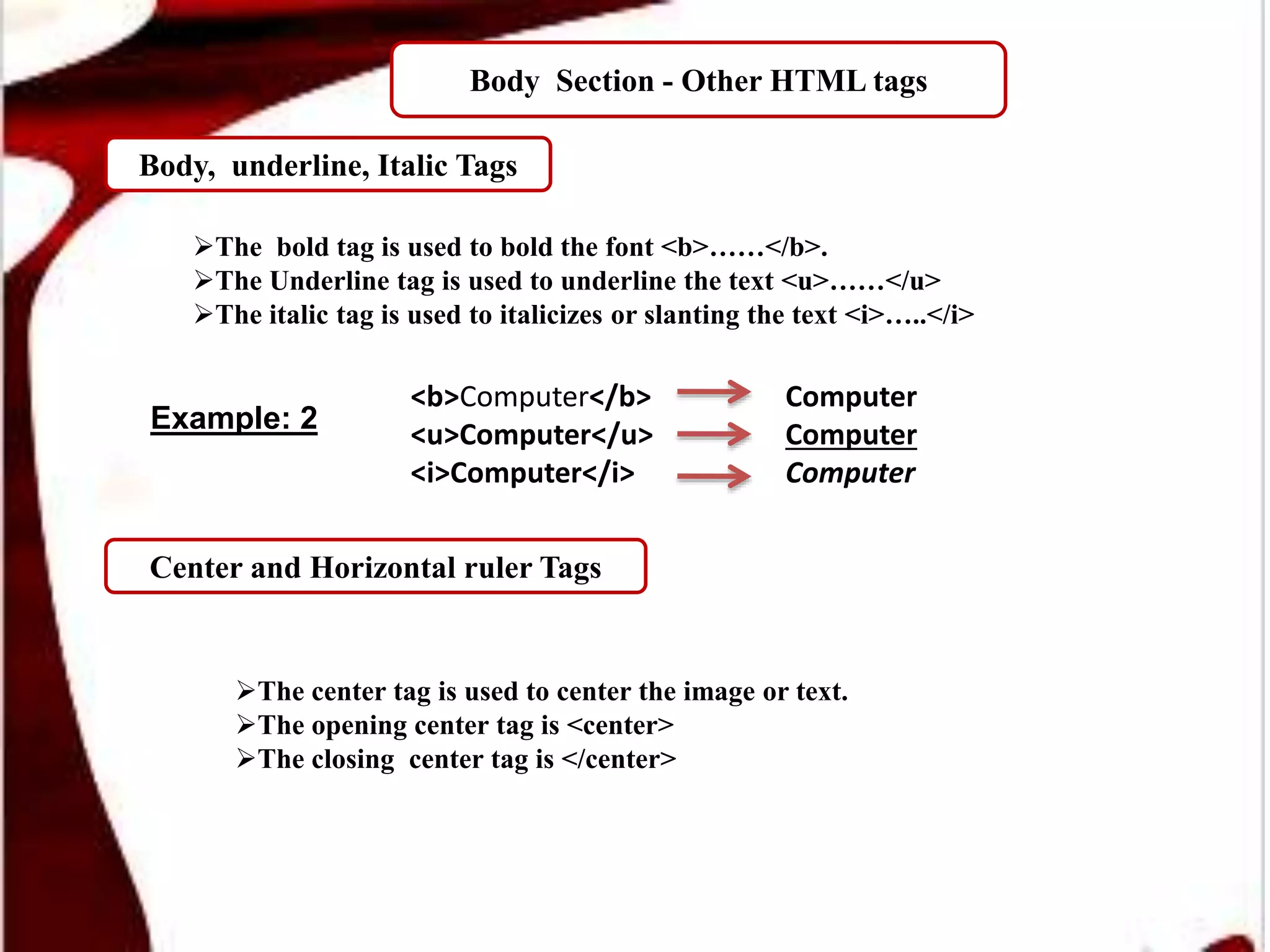 Body Section in HTML - R.D.Sivakumar | PPT