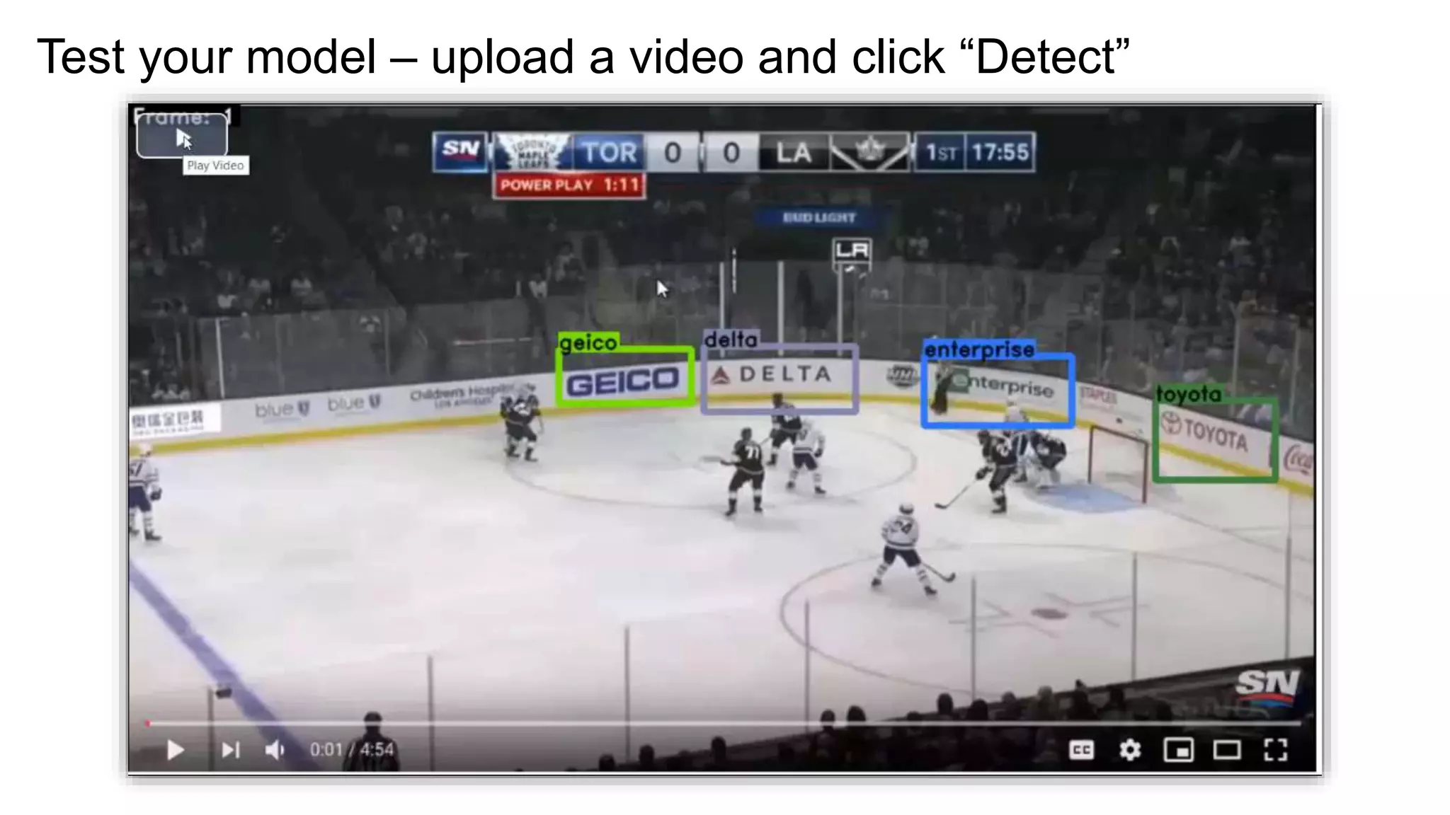 Test your model – upload a video and click “Detect”
 