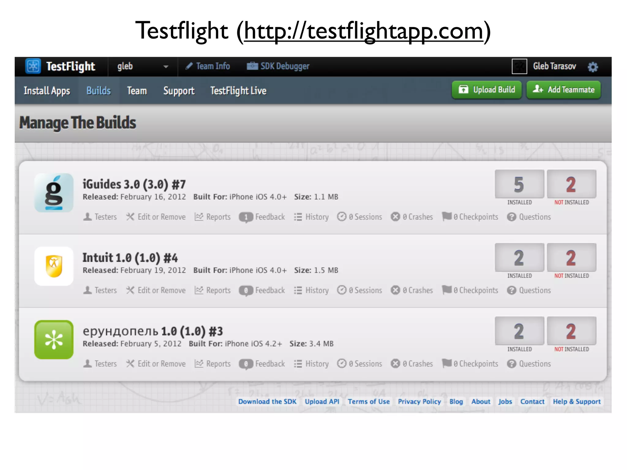 Testﬂight (http://testﬂightapp.com)
 