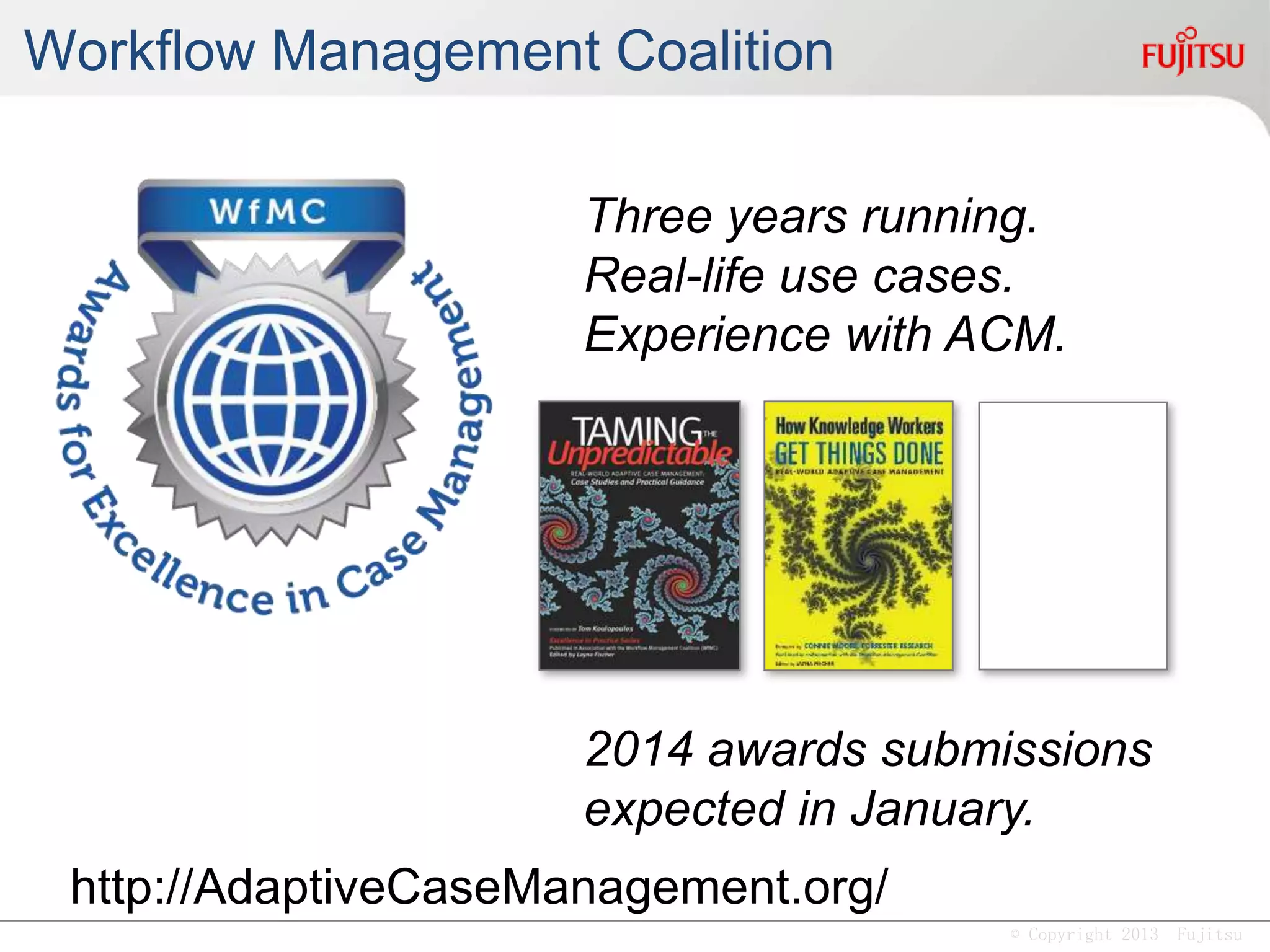 © Copyright 2013 Fujitsu
Category: Construction and Big Projects
 Directorate for the Construction of Facilities for Euro
2012 nominated by PayDox Business Software
Preparations for the 2012 UEFA
European Football Championship
«EURO-2012» required implementation
of large-scale projects in the construction
and renovation of stadiums.
Situation
• Ukrainian State Enterprise «Directorate for the construction of facilities for
EURO 2012» was specifically established to manage construction of sports
facilities. This organization became the General Customer of the project
management system
• 272 users on 20 projects (stadiums or other construction projects).
• Dramatic reduction of the number of overdue assignments and documents
(from 80-100 per user to 10-15 per user)
 