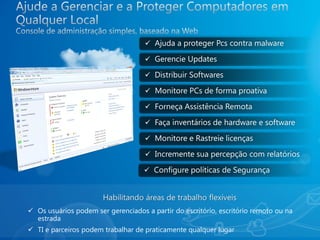 

                                    

                                    

                                    

                                    

                                    

                                    

                                    

                                    




 Os usuários podem ser gerenciados a partir do escritório, escritório remoto ou na
  estrada
 TI e parceiros podem trabalhar de praticamente qualquer lugar
 