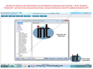 Servidor de Informes del Administrativo con los Reportes diseñados para el Visado – El de “Auditoria
Federación” permite ver las actuaciones por tipo y rango de fechas de cada CP o global de todos los CP.
 