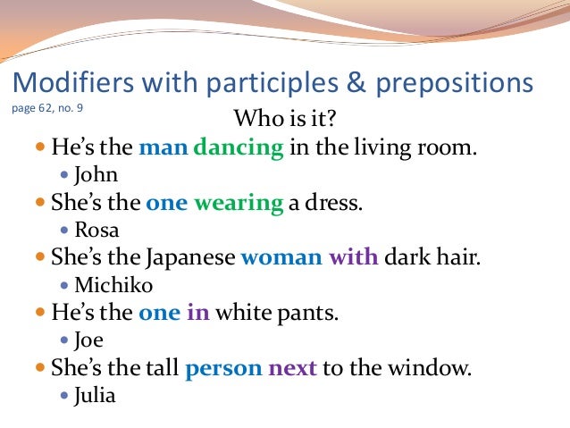 Modifiers With Participles And Prepositions Exercises - Exercise Poster