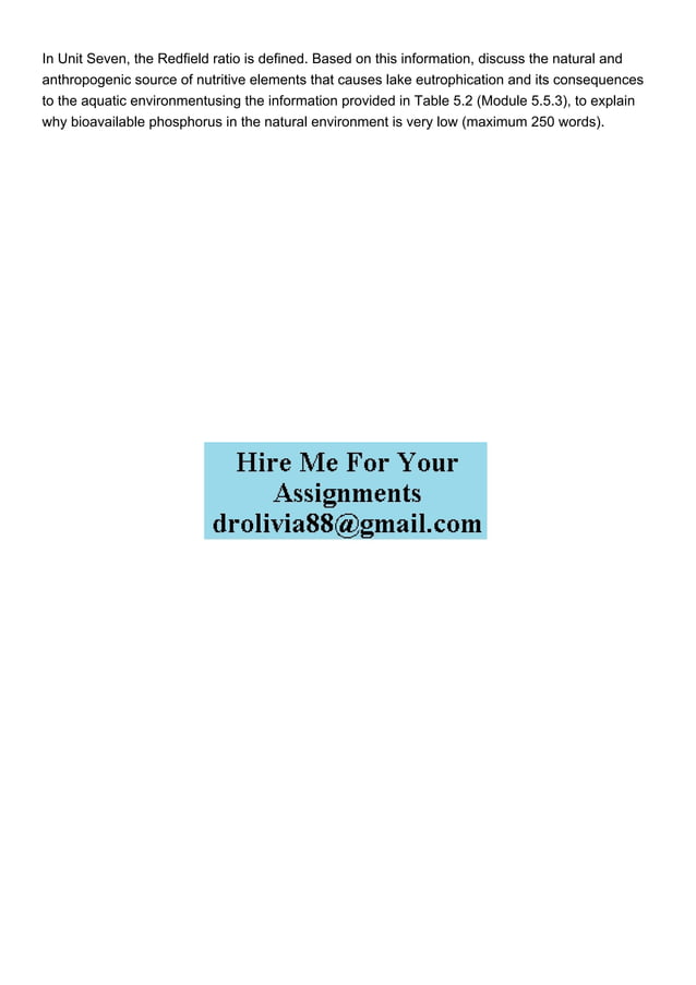 In Unit Seven the Redfield ratio is defined Based on this .pdf