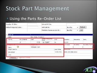 Using the Parts Re-Order List 