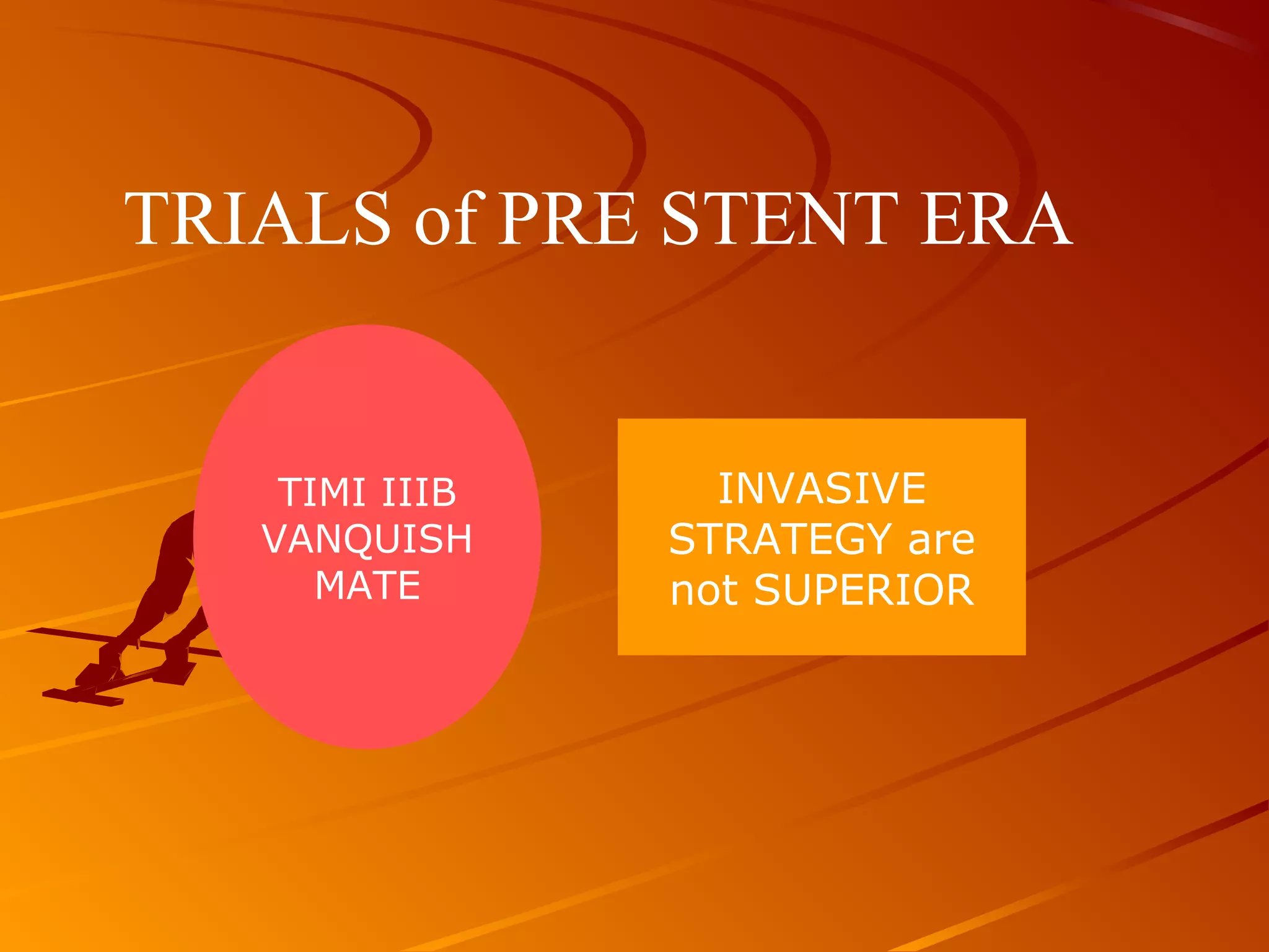 TIMI IIIB
VANQUISH
MATE
INVASIVE
STRATEGY are
not SUPERIOR
TRIALS of PRE STENT ERA
 