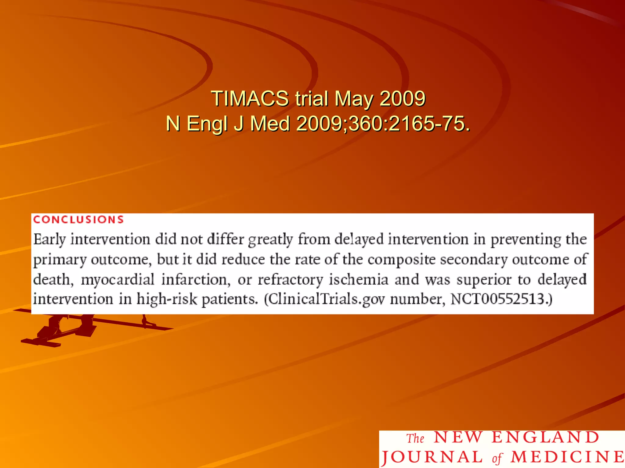 TIMACS trial May 2009TIMACS trial May 2009
N Engl J Med 2009;360:2165-75.N Engl J Med 2009;360:2165-75.
2929
 