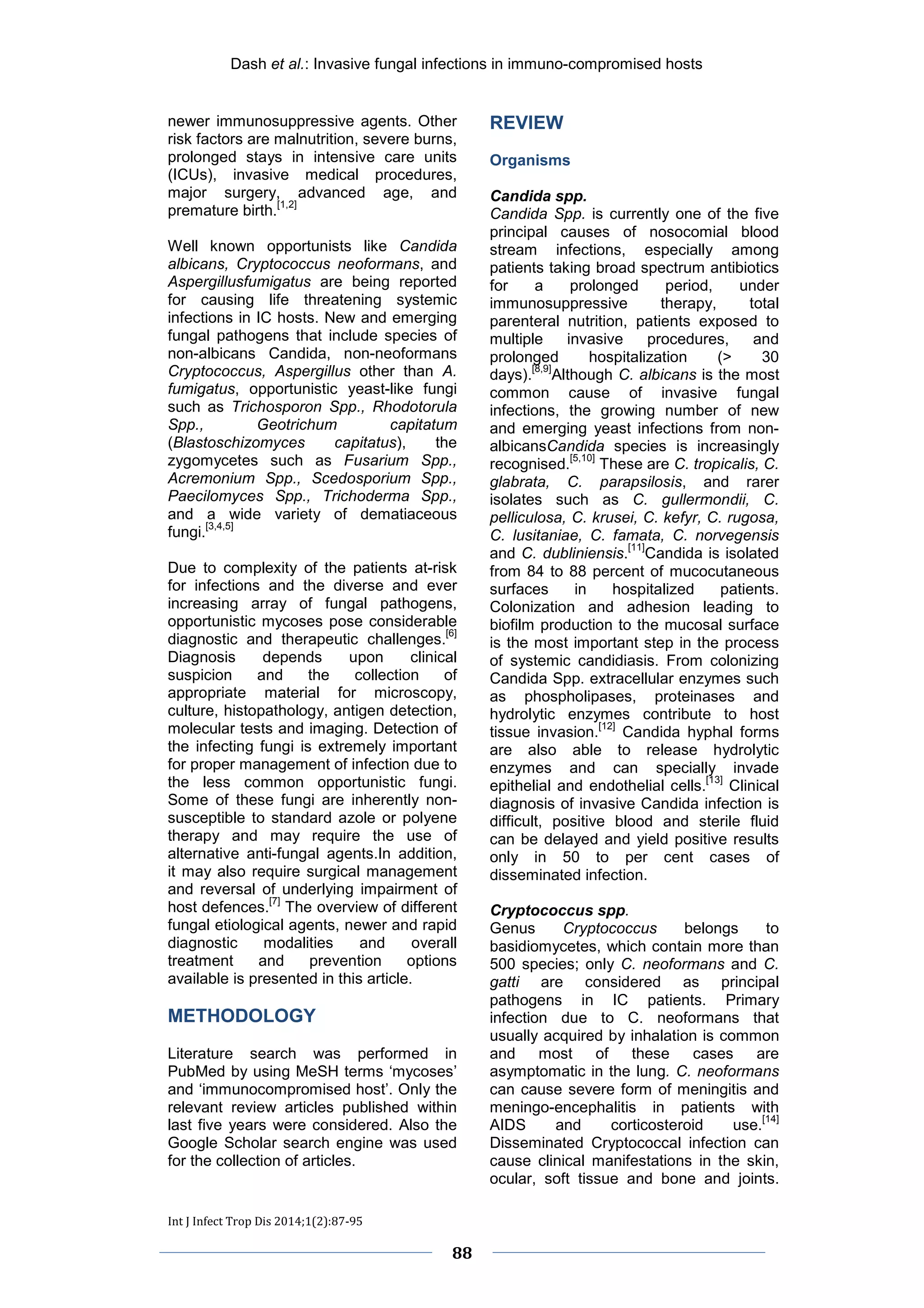 An overview of Invasive fungal infections in immunocompromised hosts ...