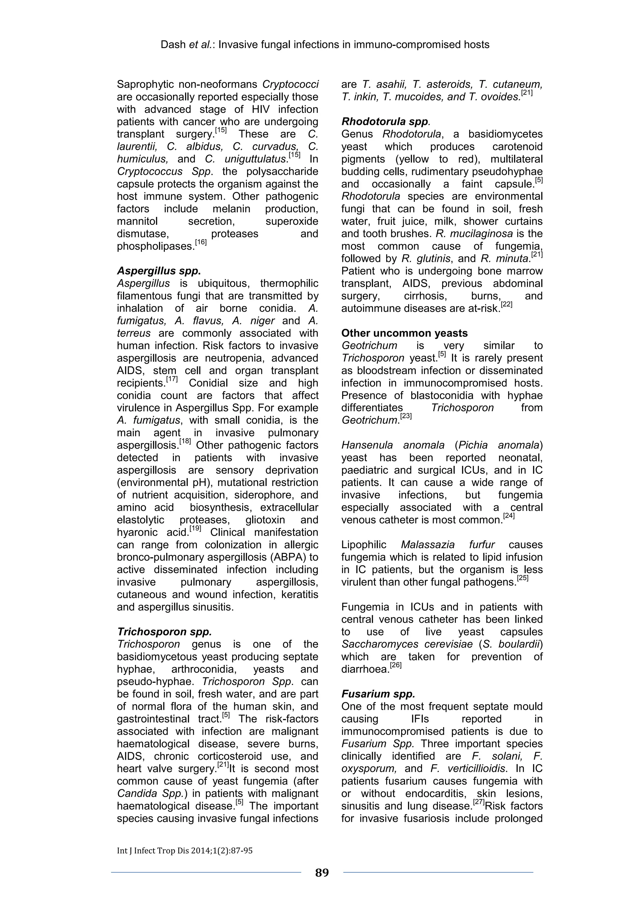 An overview of Invasive fungal infections in immunocompromised hosts | PDF
