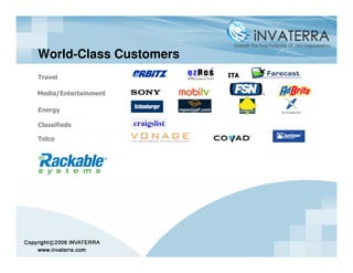 World-Class Customers
Travel                  ITA

Media/Entertainment

Energy

Classifieds

Telco
 