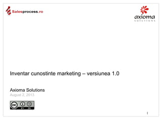 Inventar cunostinte marketing – versiunea 1.0
Axioma Solutions
August 2, 2013

1

 