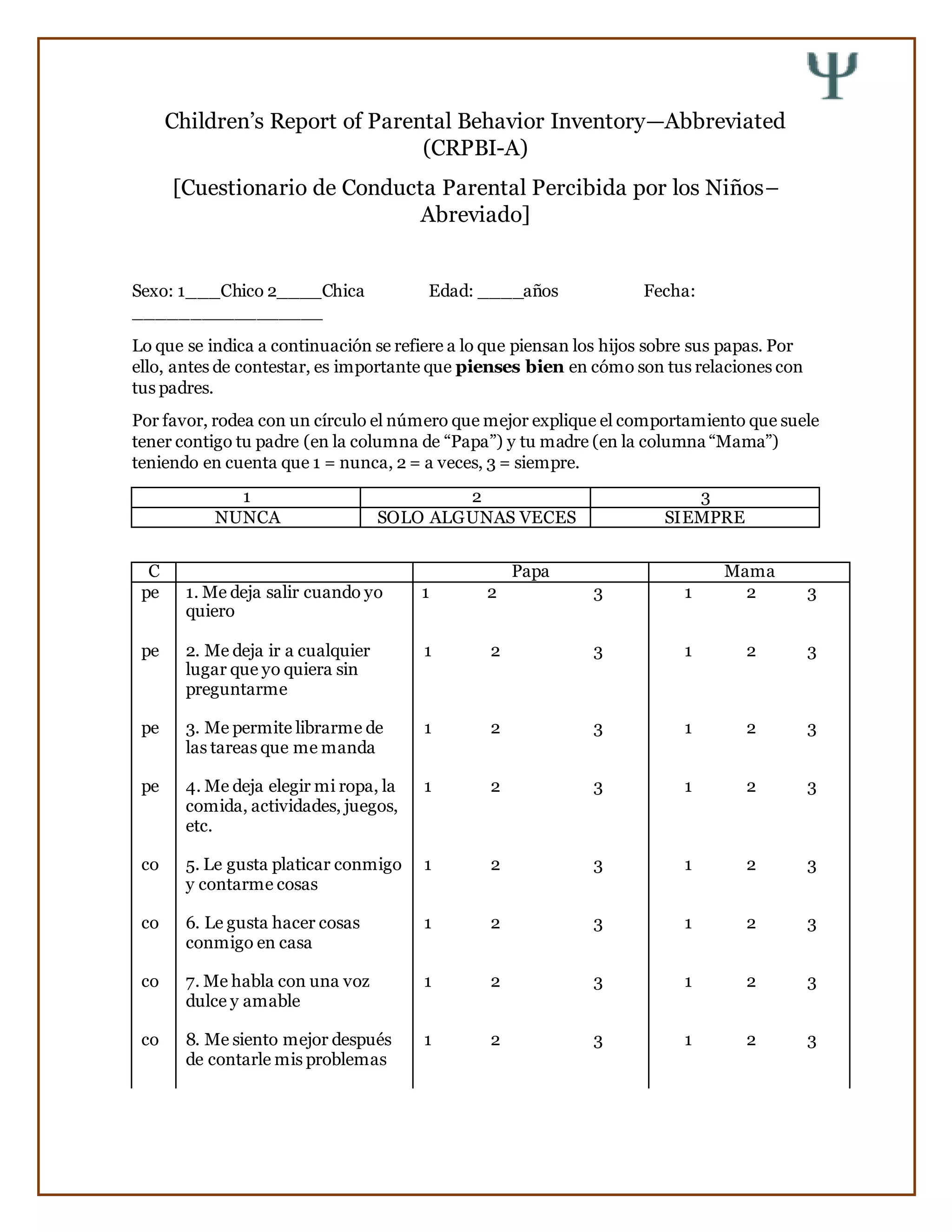 Parental Expectations Inventory.pdf Inventario percepcion parental | DOCX