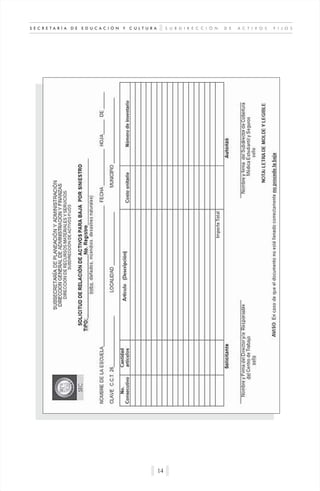 S U B D I R E C C I Ó N D E A C T I V O S F I J O SS E C R E T A R Í A D E E D U C A C I Ó N Y C U L T U R A
14
 