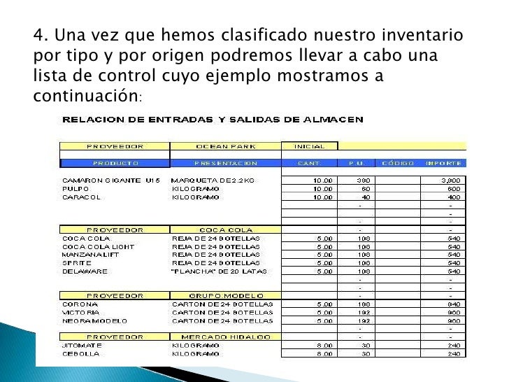 Inventarios para el servicio de alimentos y bebidas