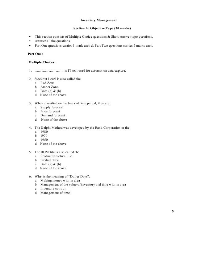 inventory management section a objective type 30 marks this section consists of