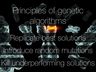 1950 - Alan Turing proposes 
a new kind of algorithms 
inspired by biological 
evolution 
 