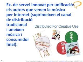 Ex. de servei innovat per unificació: els autors que venen la música  per Internet (suprimeixen el canal  de distribució  tradicional  i uneixen  música i  consumidor  final). 