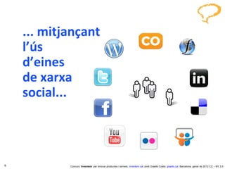 ... mitjançant l’ús  d’eines  de xarxa social... Concurs ‘ Inventem ’ per innovar productes i serveis.  inventem.cat   Jordi Graells Costa.  graells.cat . Barcelona, gener de 2012 CC – BY 3.0 