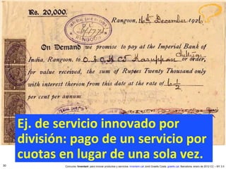 Ej. de servicio innovado por división: pago de un servicio por cuotas en lugar de una sola vez. 