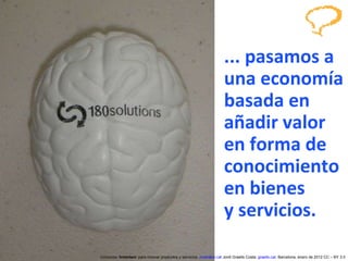 ... pasamos a una economía basada en añadir valor en forma de conocimiento en bienes  y servicios. Concurso ‘ Inventem ’ para innovar productos y servicios.  inventem.cat   Jordi Graells Costa.  graells.cat . Barcelona, enero de 2012 CC – BY 3.0 