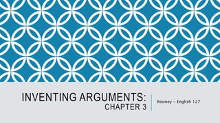 INVENTING ARGUMENTS:
CHAPTER 3
Rooney - English 127
 