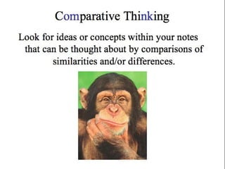 C om parative Thi nk ing Look for ideas or concepts within your notes that can be thought about by comparisons of similarities and/or differences. 
