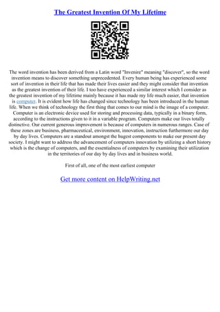 Lifetime Invention Invention Essay | PDF