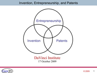 DaVinci Institute 17 October 2009 Invention Patents Entrepreneurship 
