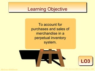 LLeeaarrnniinngg OObbjjeeccttiivvee 
LO3 
To account for 
purchases and sales of 
merchandise in a 
perpetual inventory 
system. 
© The McGraw-Hill/Irwin McGraw-Hill Companies, Inc., 2008 
 