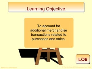 LLeeaarrnniinngg OObbjjeeccttiivvee 
LO6 
To account for 
additional merchandise 
transactions related to 
purchases and sales. 
© The McGraw-Hill/Irwin McGraw-Hill Companies, Inc., 2008 
 