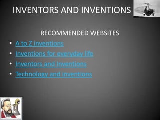 INVENTORS AND INVENTIONSEVALUATIONYour glog will be evaluated on the following aspects:Visual aspect: Presentation, originality.Use of all the obligatory media: video, audio, text…Content: information included in your glog, ability to digest all the data found in your search.Use of English: use of structures and vocabulary appropriate to your level.Accuracy: correctness in your oral and written texts.