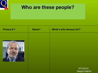 History Department Who are these people? Picture # 1 Name? What’s s/he famous for? 