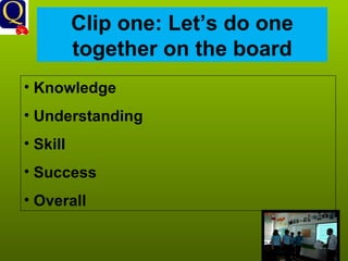 History Department Clip one: Let’s do one together on the board Knowledge Understanding Skill Success Overall 